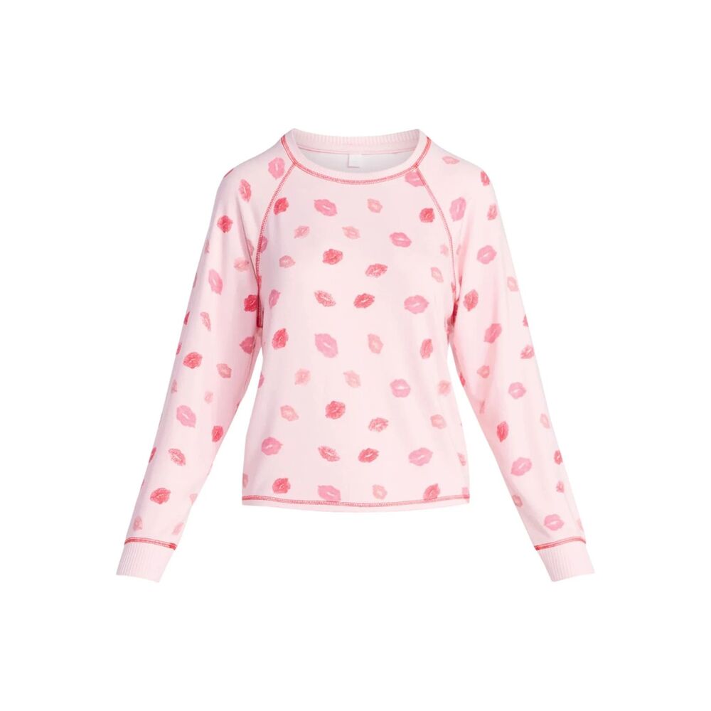 Joyspun Women's Cozy Lounge Collection Long Sleeve Top Size M Lip Pattern